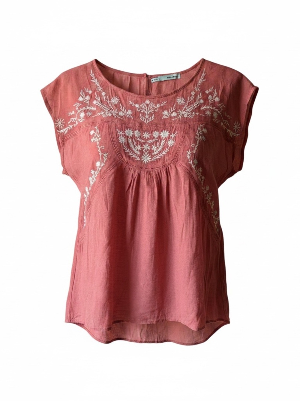 Embroidered Coral Peasant Top Item. #153